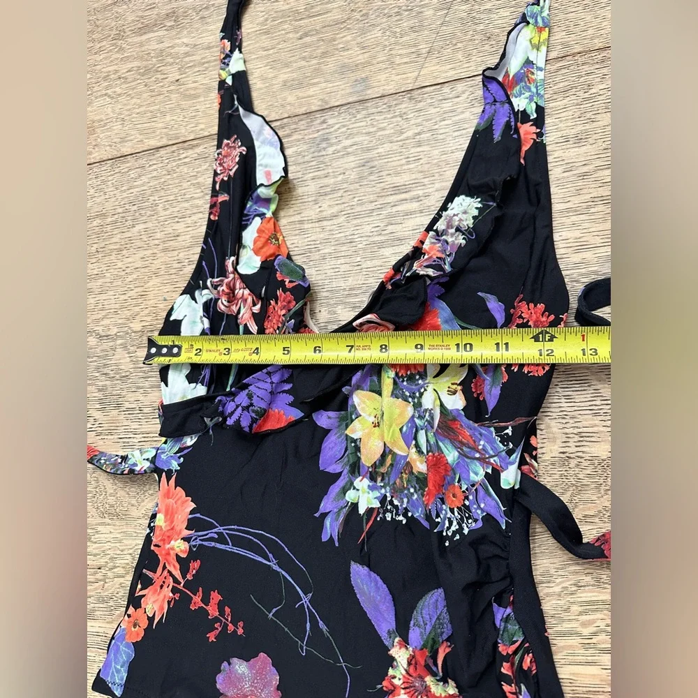 Anthropologie Allihop Ruffle Floral Halter Ruching Tie Waist One-Piece Swimsuit - Picture 11 of 16